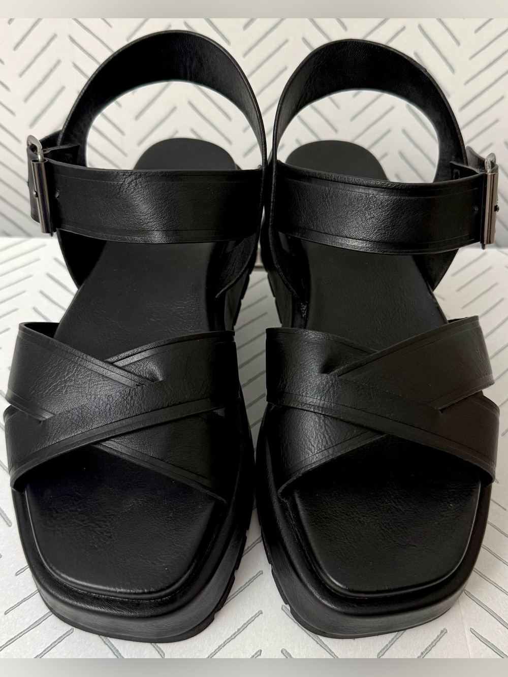 Women's ASOS DESIGN Flurry Square Toe Platform Sandals Jet Black 7